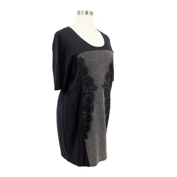 Lane Bryant Black Gray Ponte Knit Lace Short Sleeve Sheath Dress Plus Size 18 - Picture 2 of 5